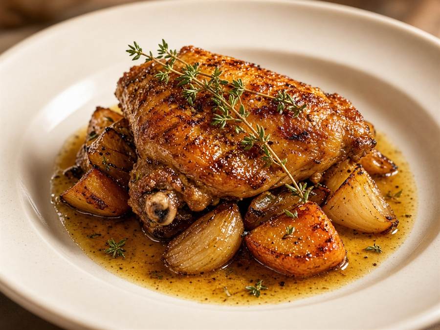 Heritage roast with glazed roots and thyme